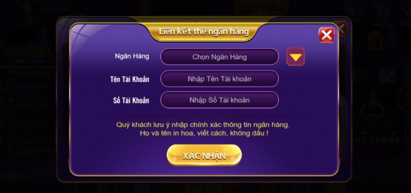 Liên kết tài khoản ngân hàng để giao dịch rút tiền 68 game bài