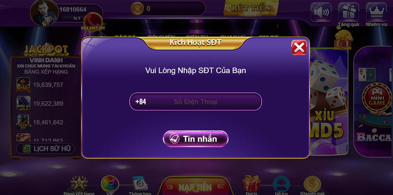 Sử dụng sdt đăng ký 68 game bài cá cược ngay