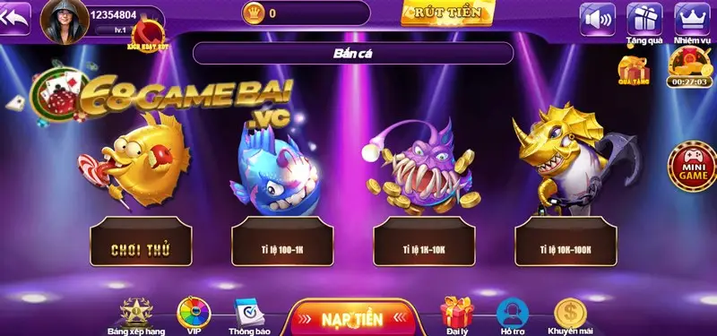 68 Game Bài cung cấp nhiều phòng bắn cá chất lượng để người chơi lựa chọn